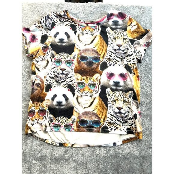 Secret Treasures Top Womens M 8-10 Multicolor Short Sleeve Graphic T-Shirt Hi L - Picture 1 of 4